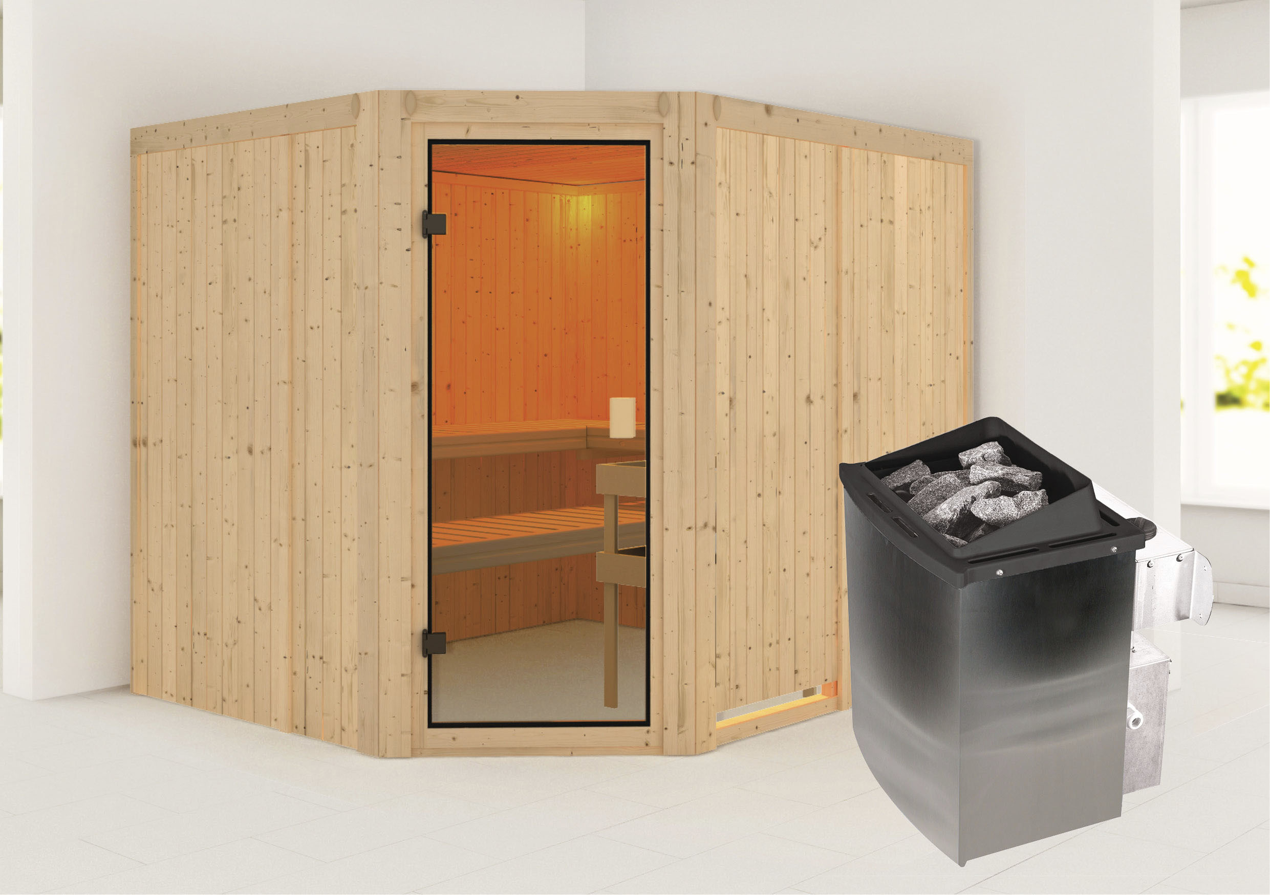 Karibu Sauna »"Homa " mit bronzierter Tür naturbelassen mit Ofen 9 kW integ günstig online kaufen
