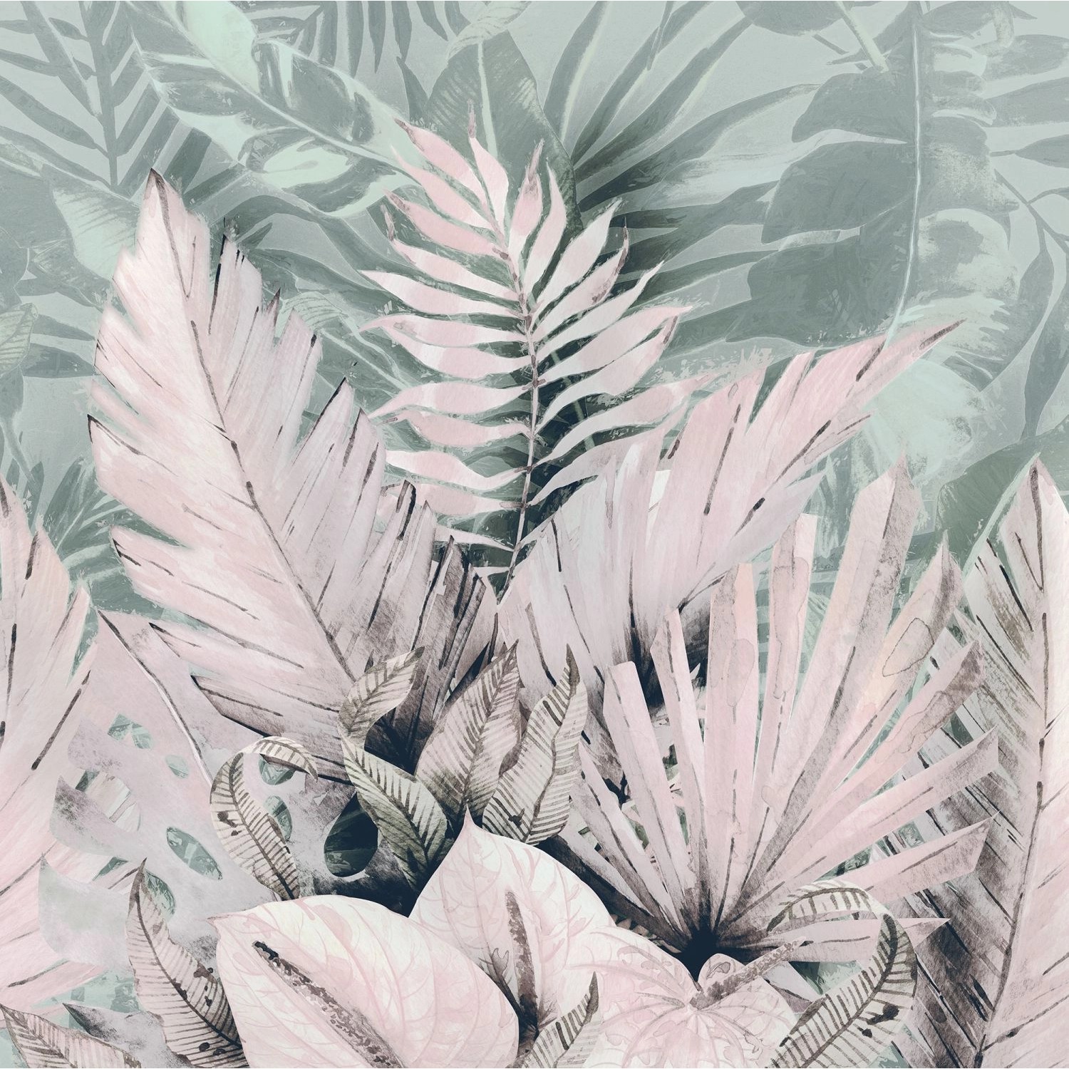 Komar Fototapete Palmiers Tropicaux Rosa und Grün 250 x 250 cm 611193 günstig online kaufen