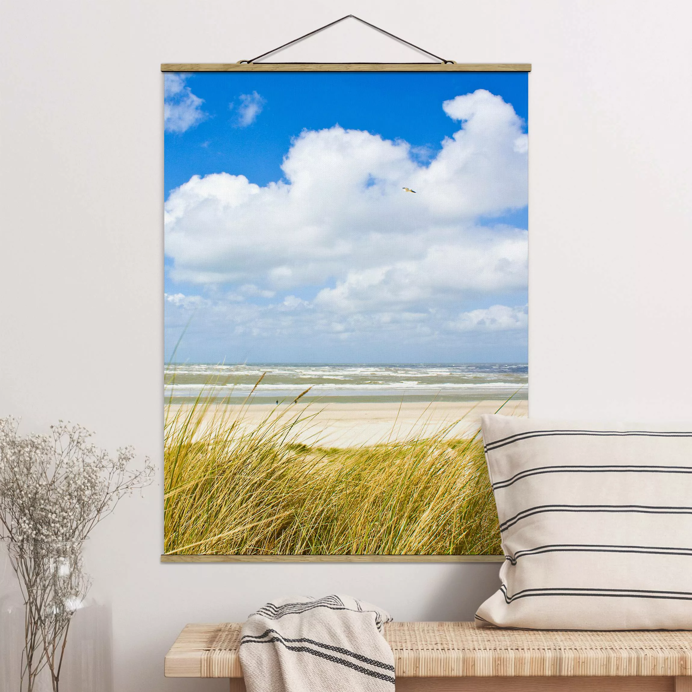 Stoffbild Strand mit Posterleisten - Hochformat An der Nordseeküste günstig online kaufen