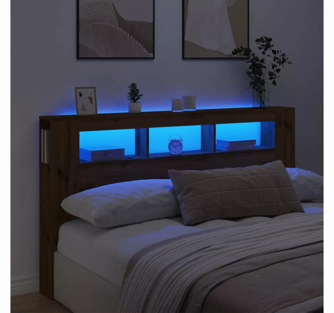 vidaXL Bett, LED-Kopfteil Artisan-Eiche 180x18,5x103,5 cm Holzwerkstoff günstig online kaufen