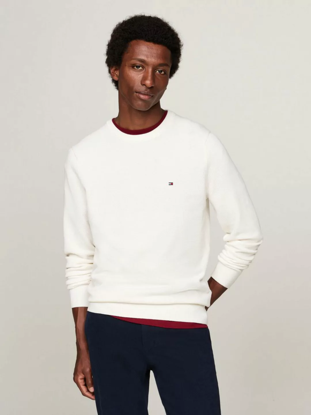 Tommy Hilfiger Rundhalspullover ESSENTIAL STRUCTURE CREW NECK mit feiner St günstig online kaufen