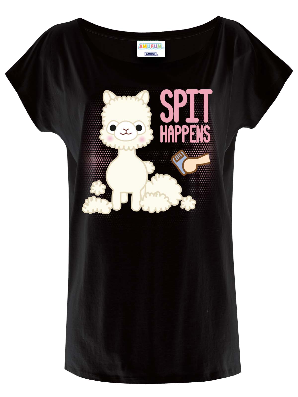 Amufun Alpacasso Spit Happens Damen Loose-Shirt schwarz günstig online kaufen