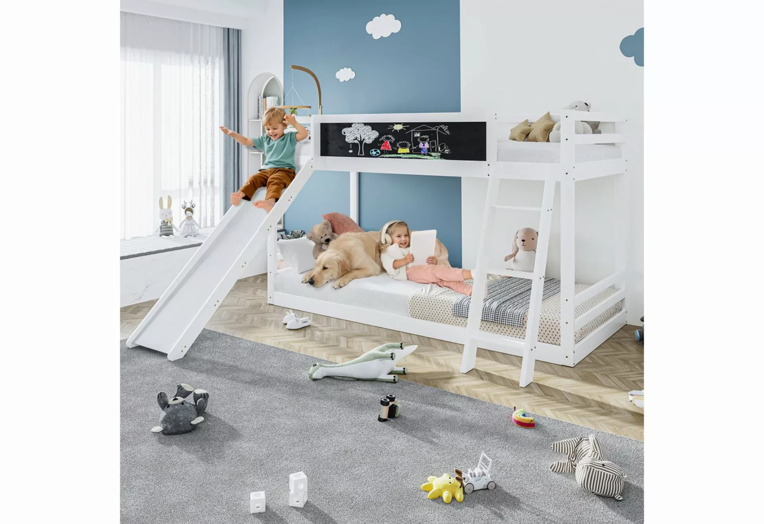 KoDise Kinderbett Bettrahmen 90x200cm Etagenbett mit Treppe und Rutsche, Za günstig online kaufen