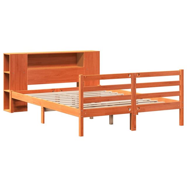 vidaXL Bett Massivholzbett mit Regal ohne Matratze Wachsbraun 135x190 cm günstig online kaufen