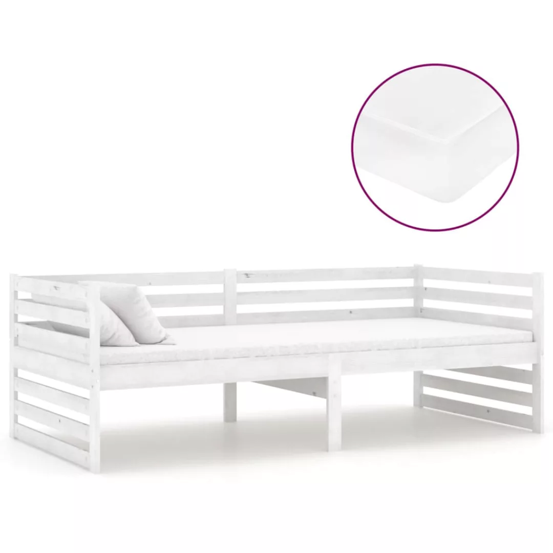 vidaXL Bettgestell Tagesbett Gästebett mit Matratze 90x200 cm Weiß Massivho günstig online kaufen