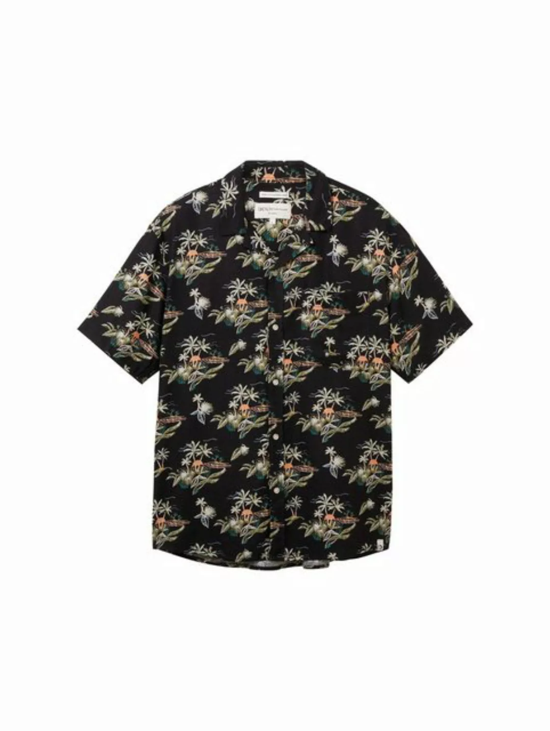 TOM TAILOR Denim T-Shirt relaxed viscose linen shirt, black tropical print günstig online kaufen