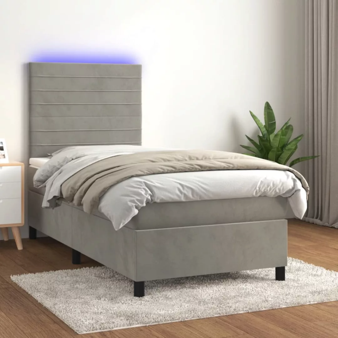 vidaXL Bettgestell Boxspringbett mit Matratze LED Hellgrau 100x200 cm Samt günstig online kaufen