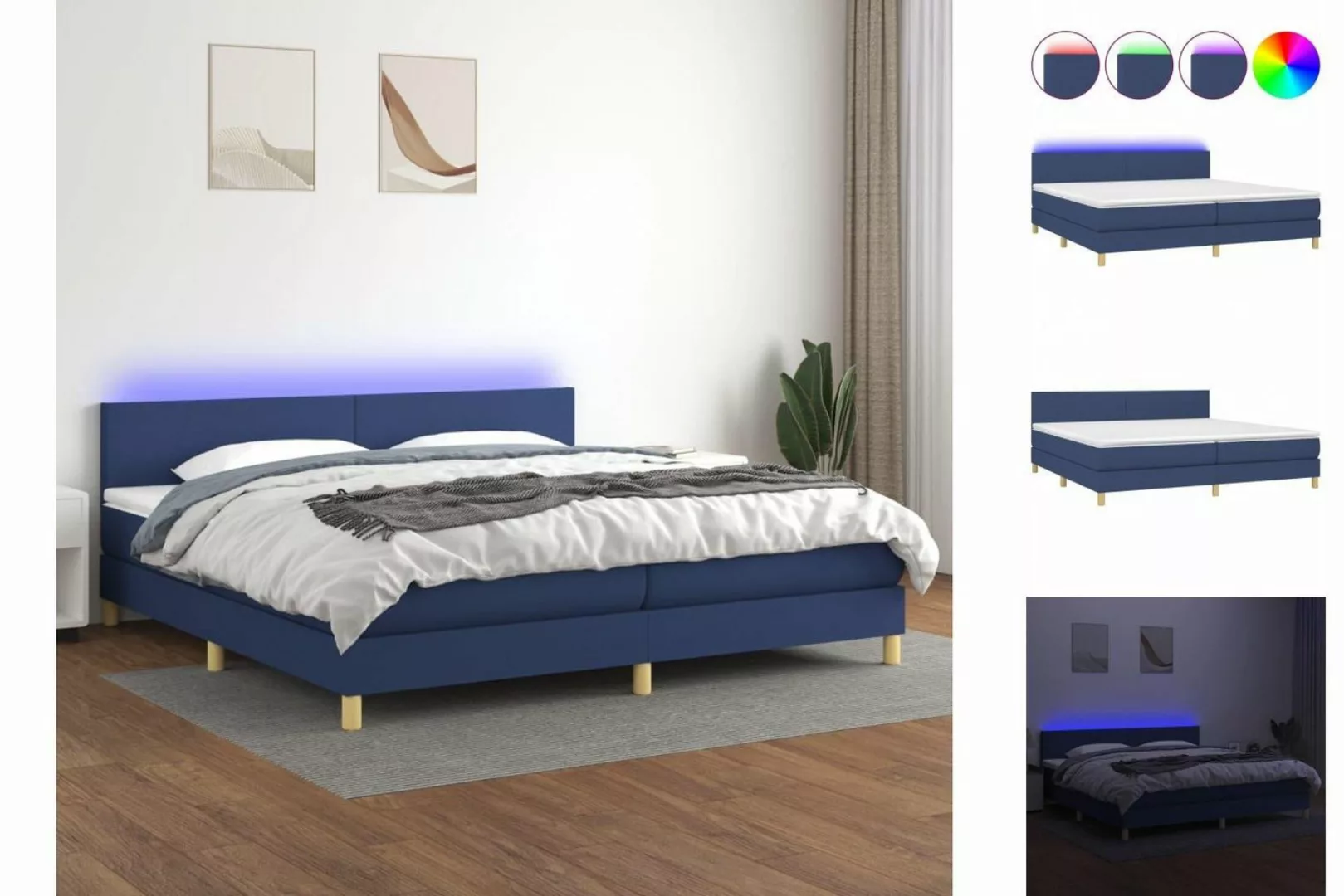 vidaXL Boxspringbett Boxspringbett mit Matratze LED Blau 200x200 cm Stoff B günstig online kaufen