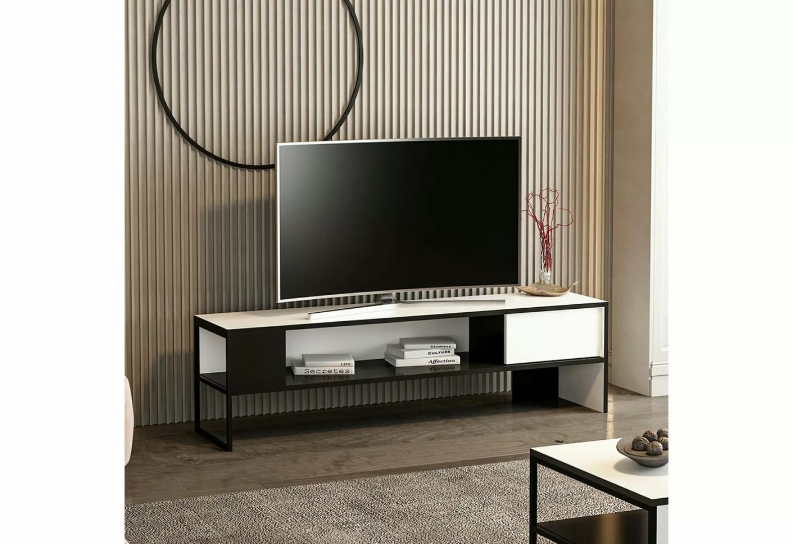 en.casa TV-Schrank »Faaborg« TV Board, 42x150x35cm, Lowboard, Weiß/Schwarz, günstig online kaufen