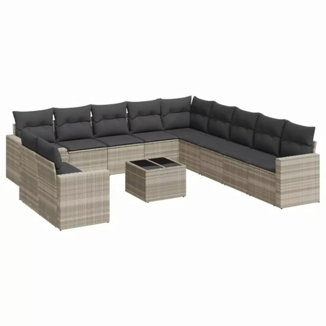 vidaXL Sofaelement 12-tlg. Garten-Sofagarnitur mit Kissen Hellgrau Poly Rat günstig online kaufen