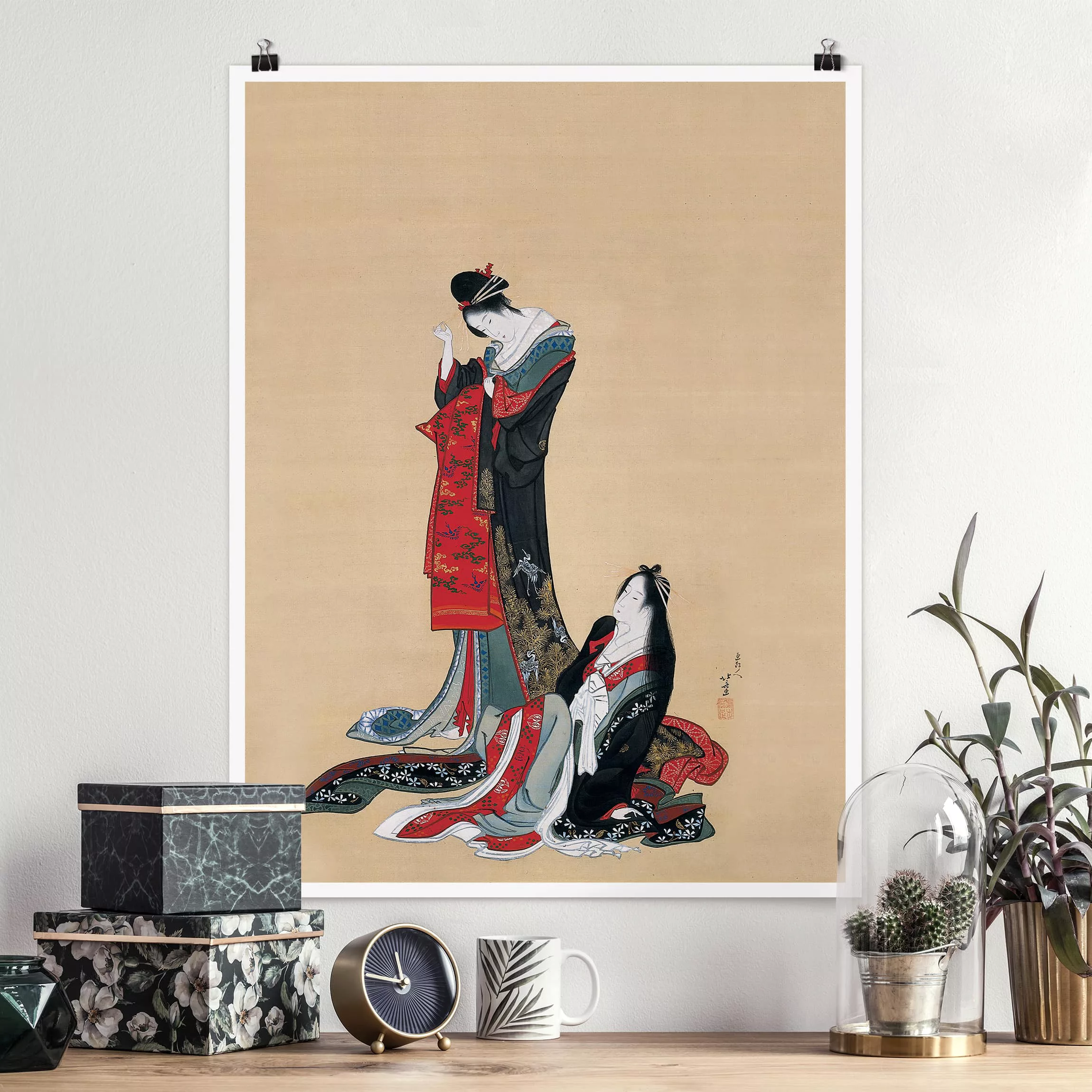 Poster Kunstdruck - Hochformat Katsushika Hokusai - Zwei Kurtisanen günstig online kaufen