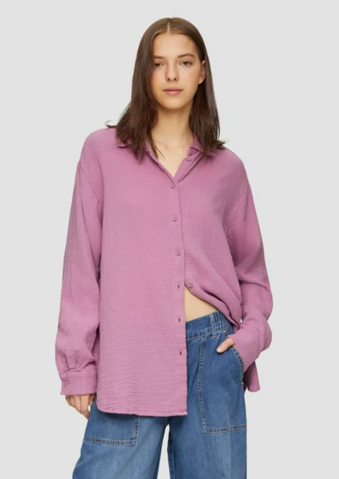 QS Langarmbluse Oversized-Hemdbluse aus Musselin günstig online kaufen