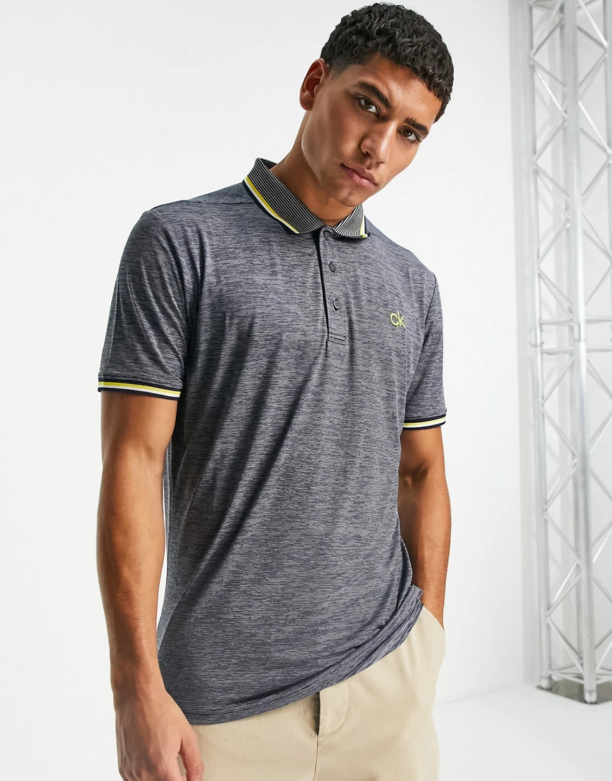 Calvin Klein Golf – Polohemd in Marineblau meliert mit Kontraststreifen günstig online kaufen