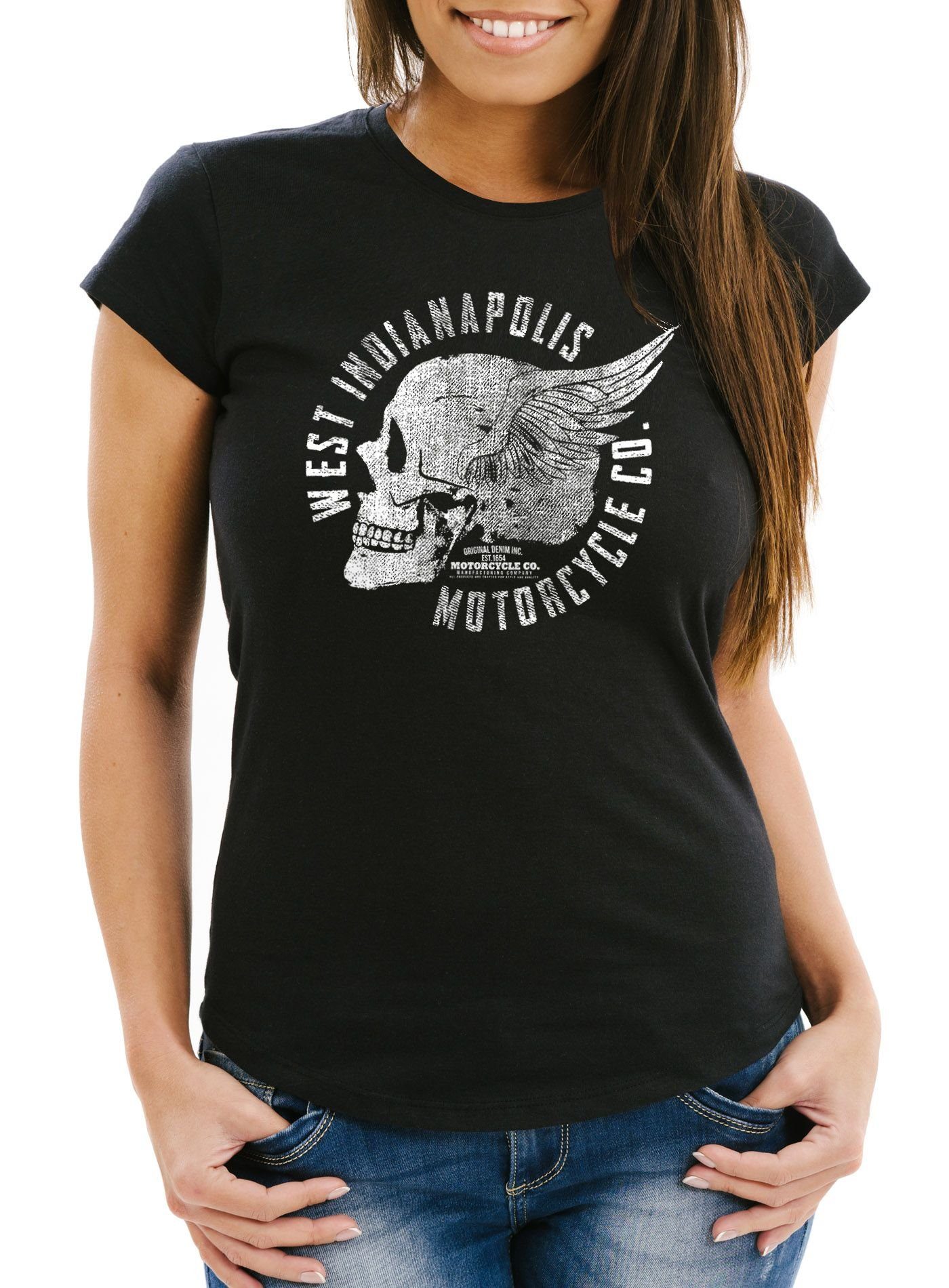 Neverless Print-Shirt Damen T-Shirt Motorrad Biker günstig online kaufen