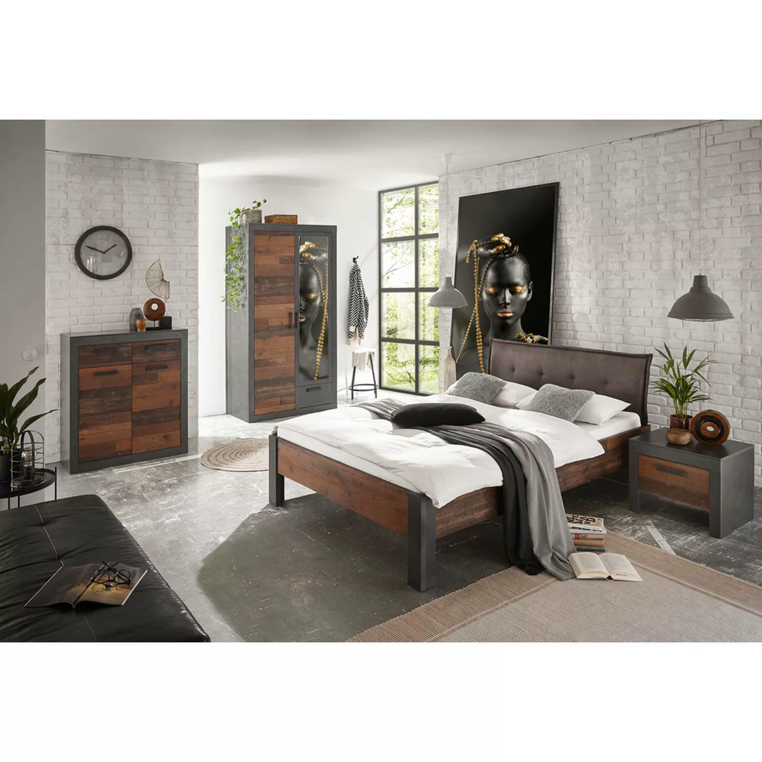 Lomadox Schlafzimmer Kombination Industrial Look BERLIN-S-61 Liegefläche 14 günstig online kaufen