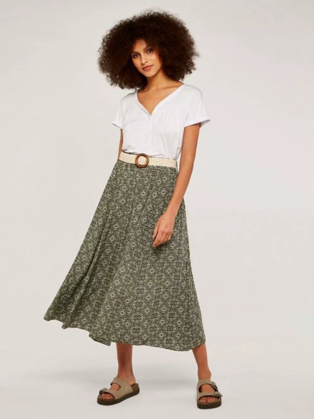 Apricot Midirock Mosaic Crinkle Belted Skirt, mit Flechtguertel günstig online kaufen