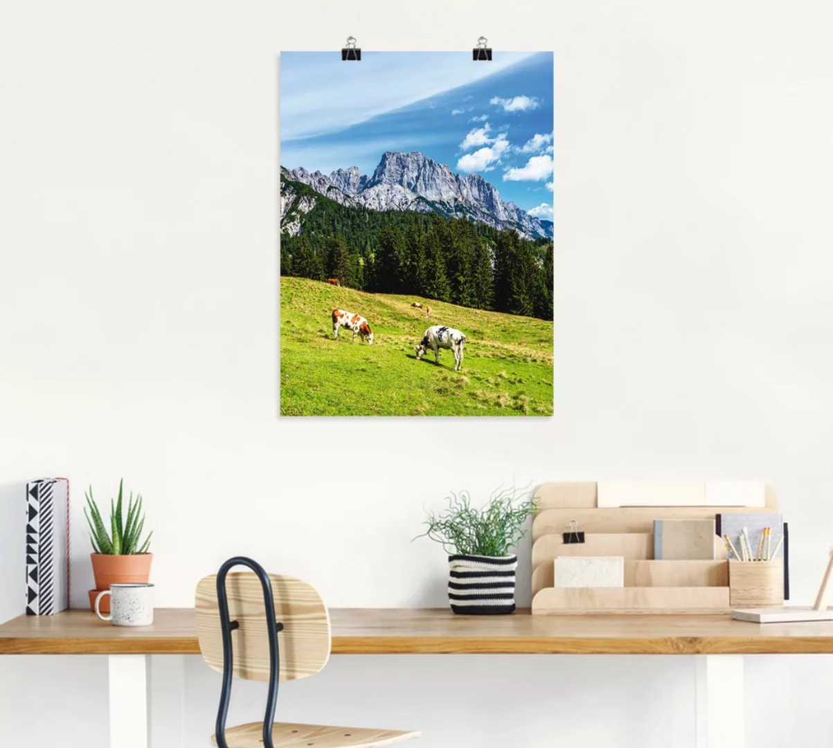 Artland Poster "Blick auf die Litzlalm mit Kühen", Berge & Alpenbilder, (1 günstig online kaufen