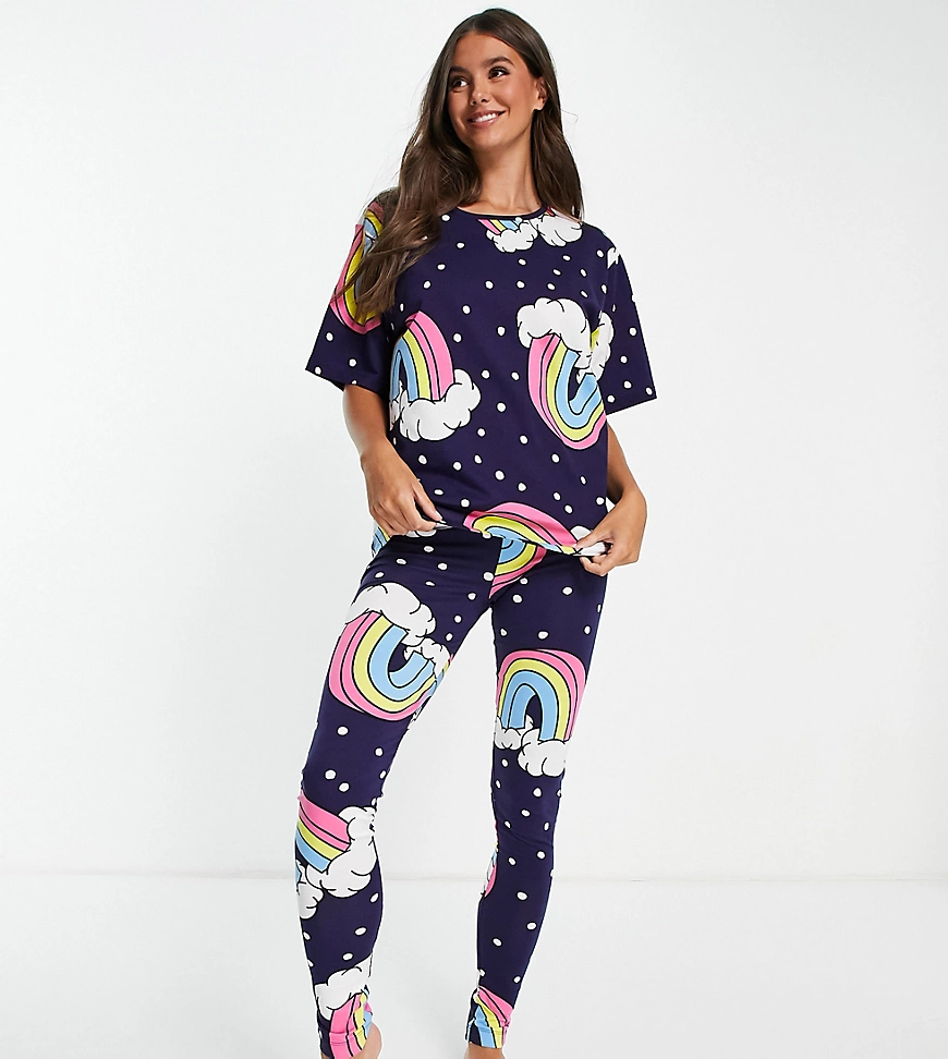 ASOS DESIGN Tall – Rainbow – Pyjamaset mit T-Shirt und Leggings in Marinebl günstig online kaufen