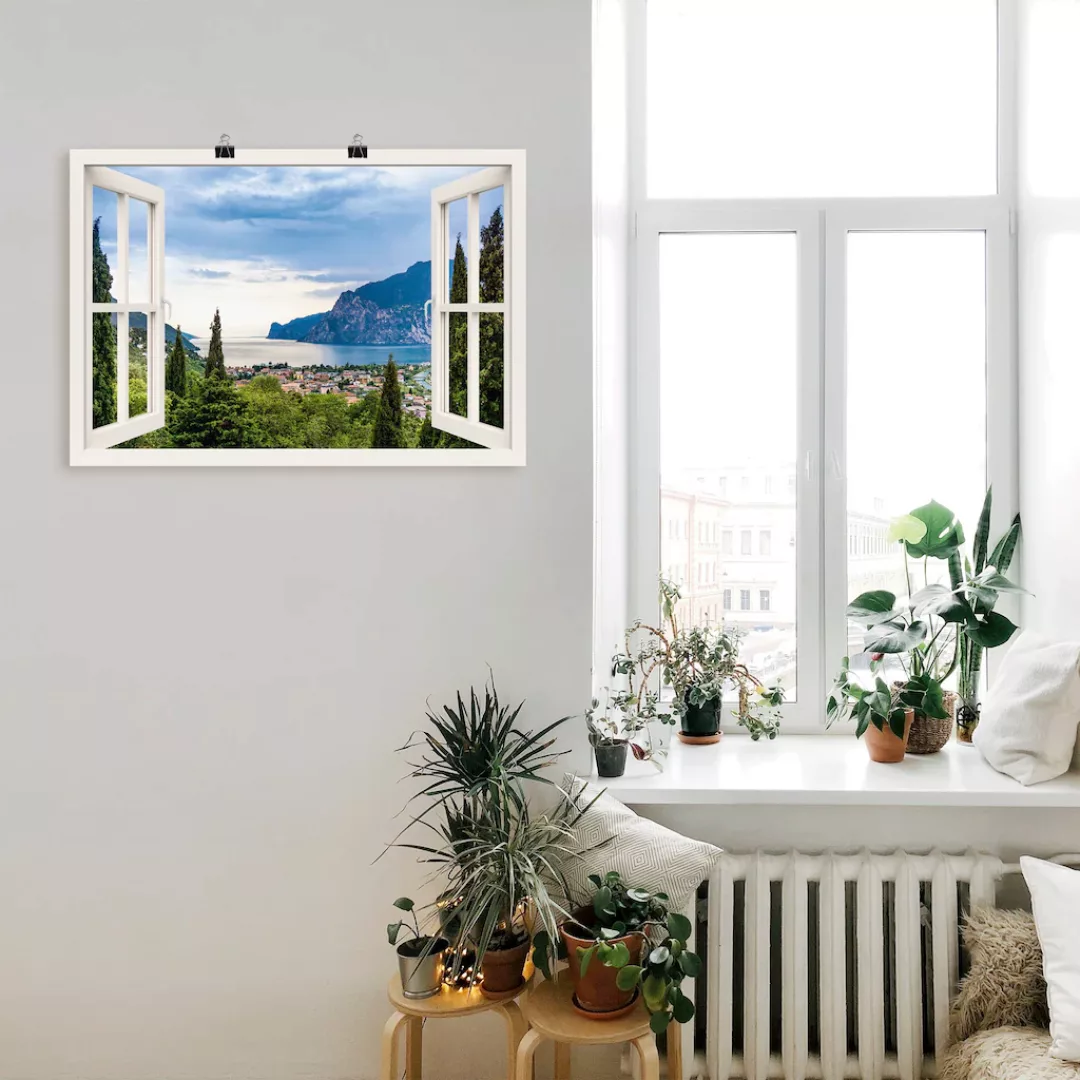 Artland Wandbild "Gardasee durchs weiße Fenster", Seebilder, (1 St.), als A günstig online kaufen