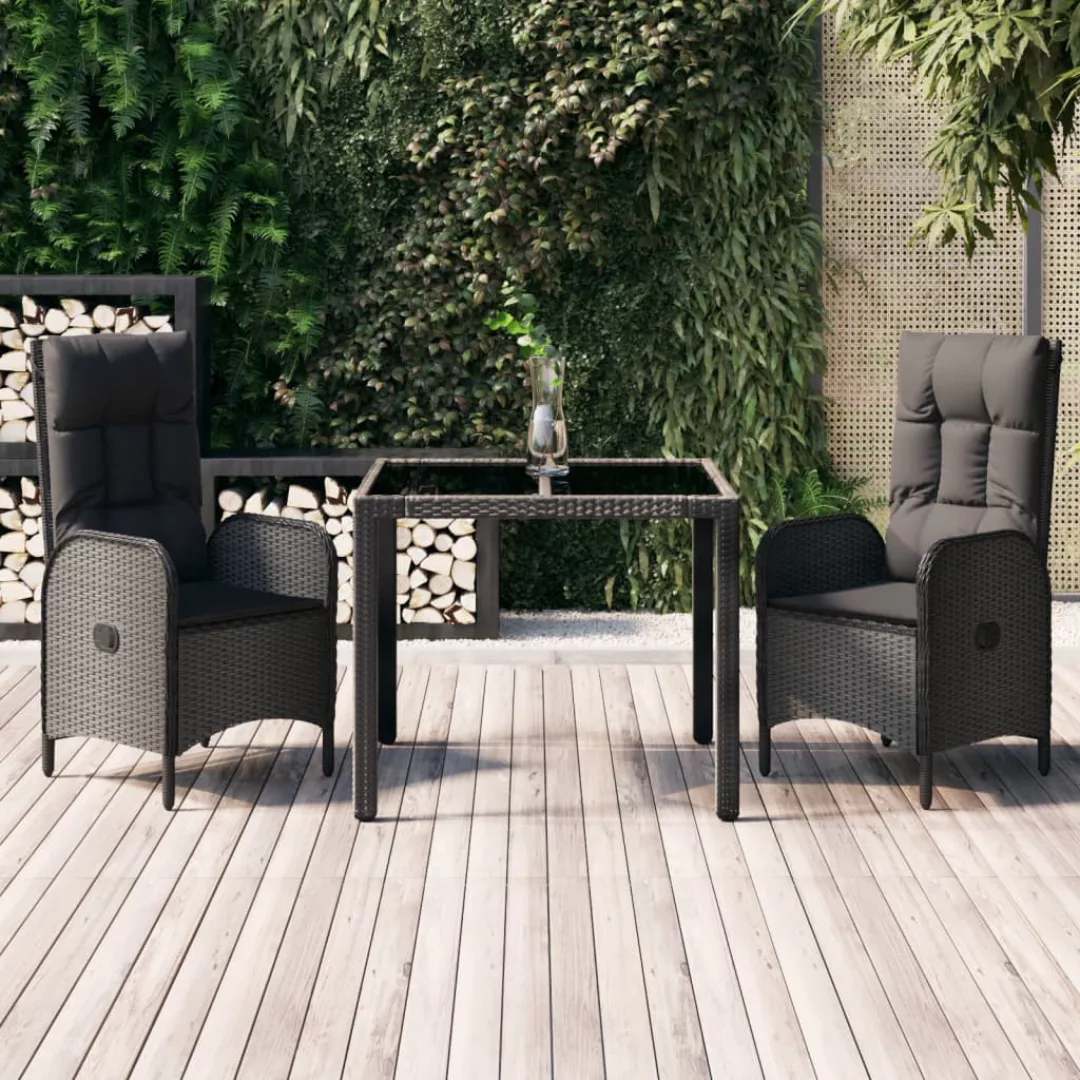 Vidaxl 3-tlg. Garten-essgruppe Mit Kissen Schwarz Poly Rattan günstig online kaufen