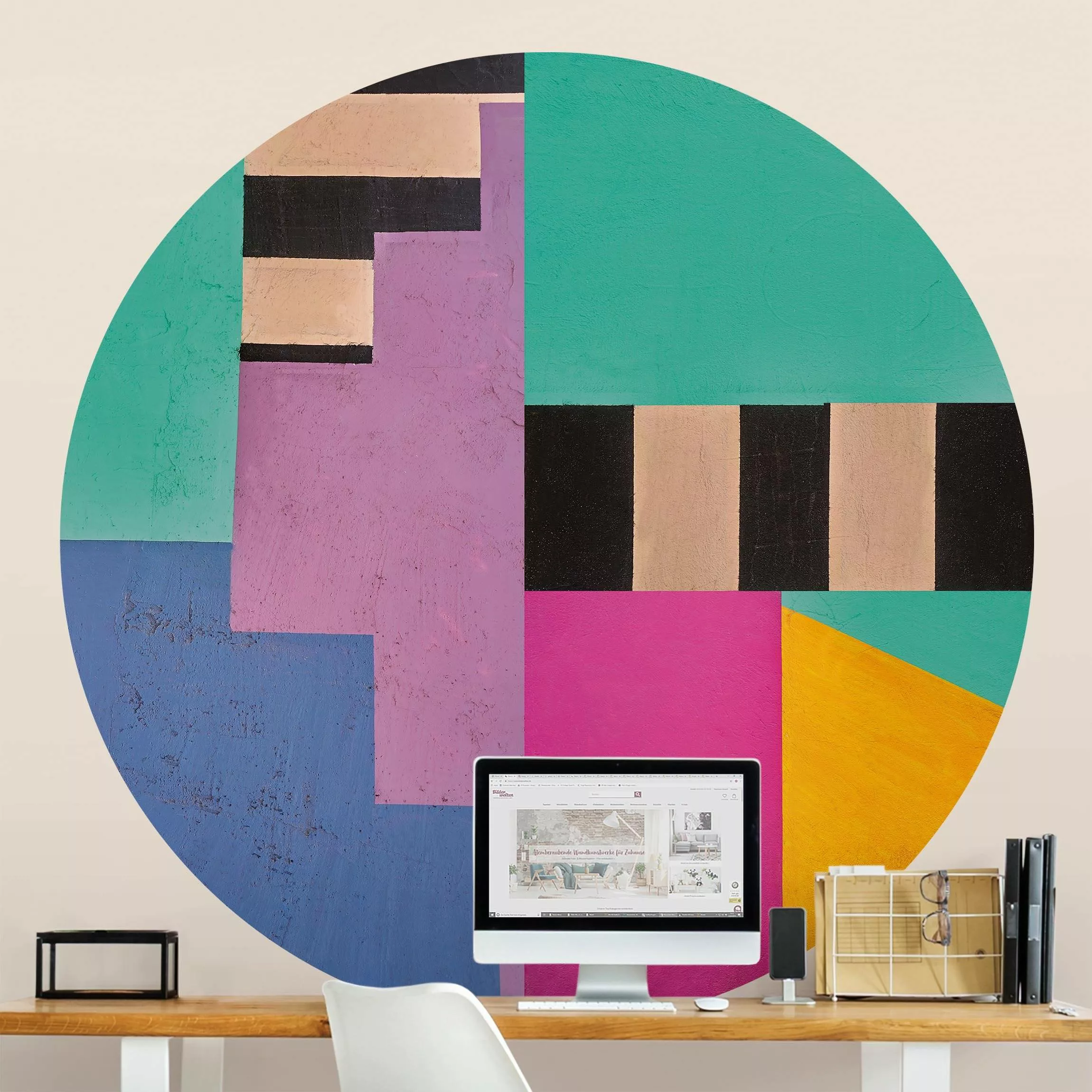 Runde Tapete selbstklebend Big Bold Color Block Concrete günstig online kaufen