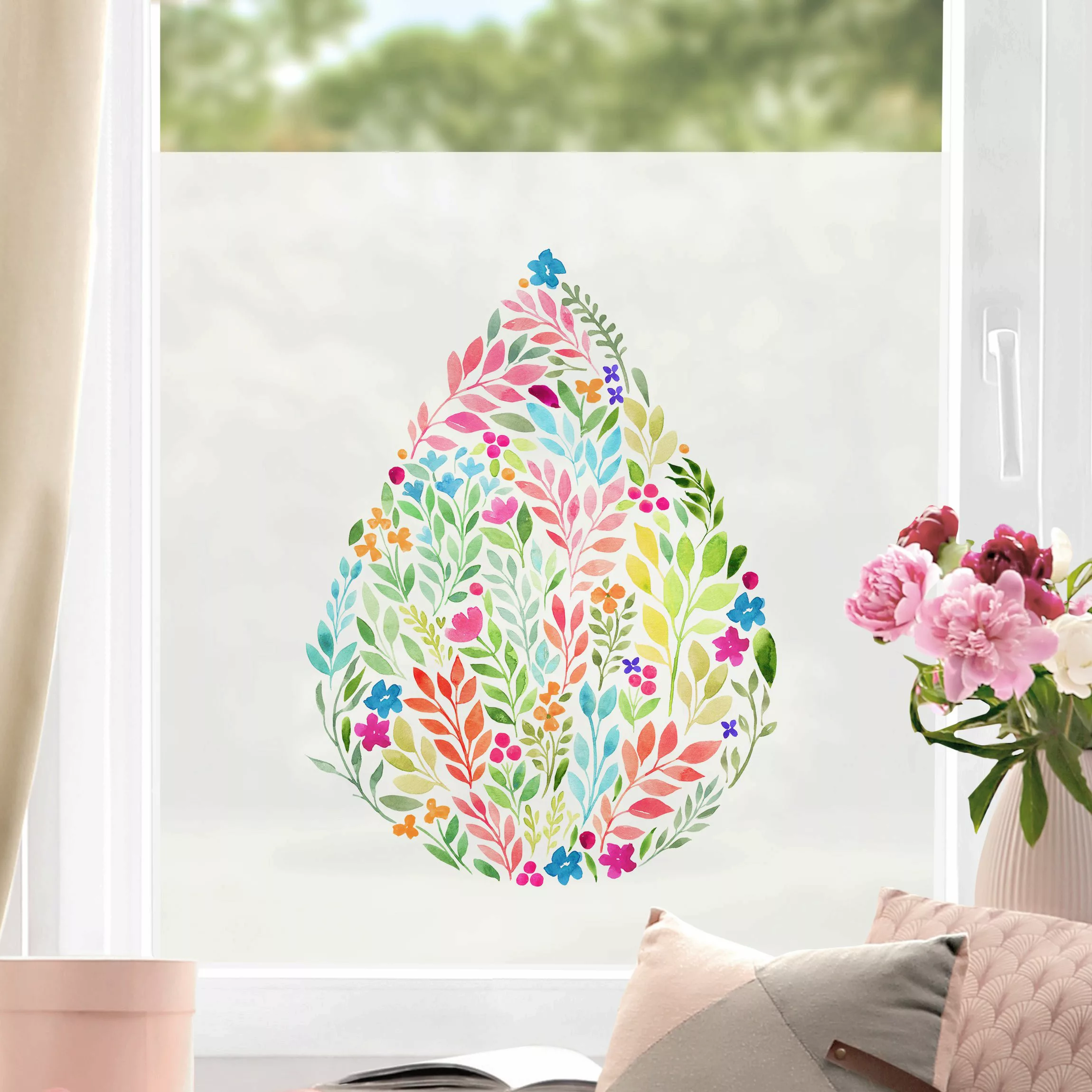 Fensterfolie Blumiges Aquarell Tropfen günstig online kaufen