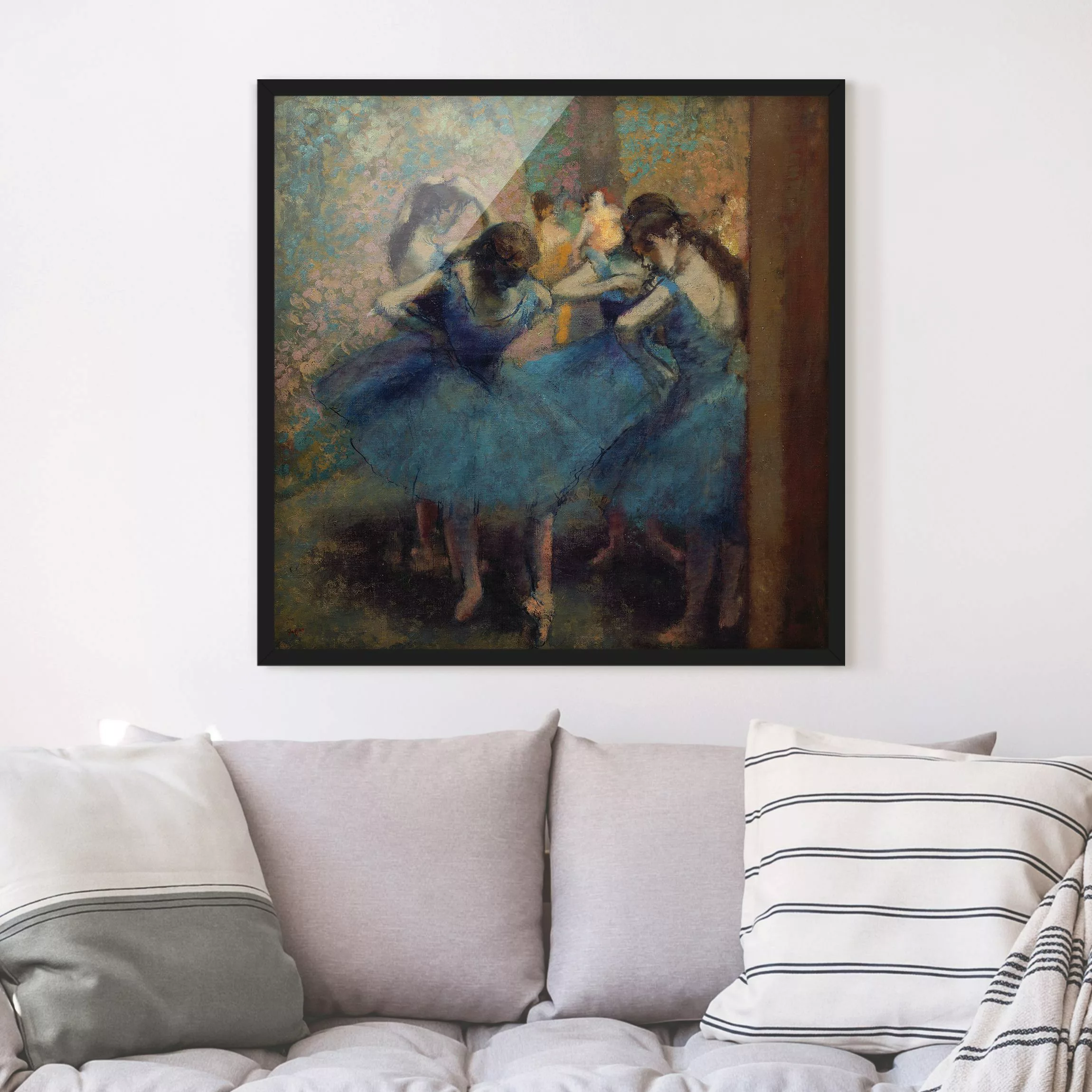 Bild mit Rahmen Kunstdruck - Quadrat Edgar Degas - Blaue Tänzerinnen günstig online kaufen