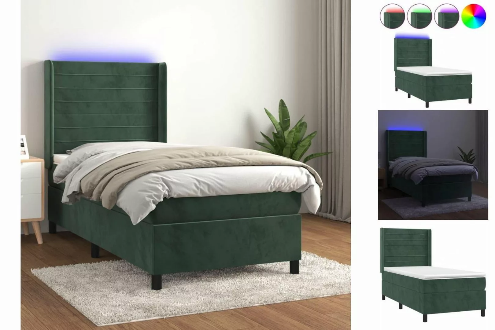 vidaXL Boxspringbett Boxspringbett mit Matratze und LED Samt (80 x 200 cm, günstig online kaufen