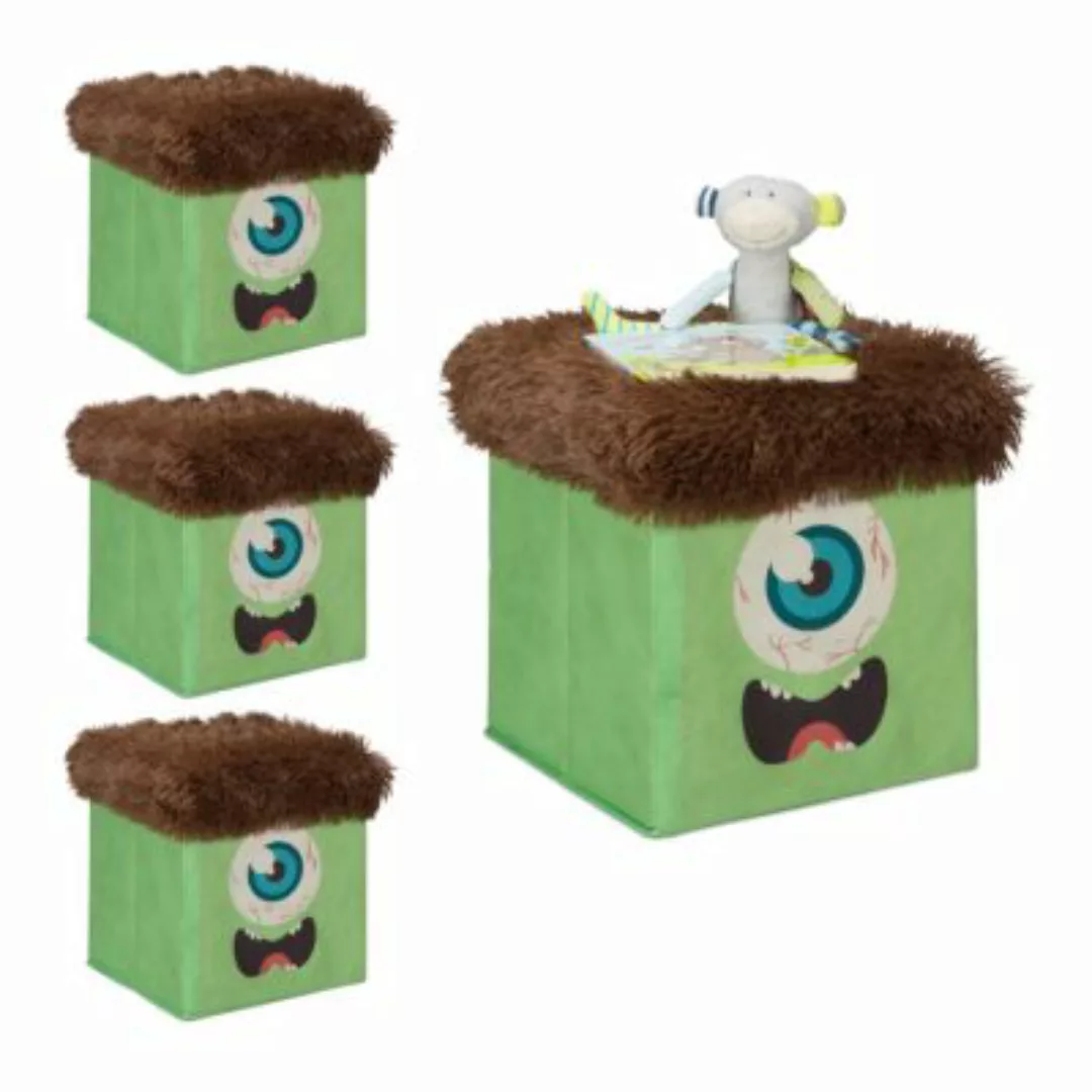 relaxdays 4 x Sitzhocker Kinder Monster grün-braun günstig online kaufen