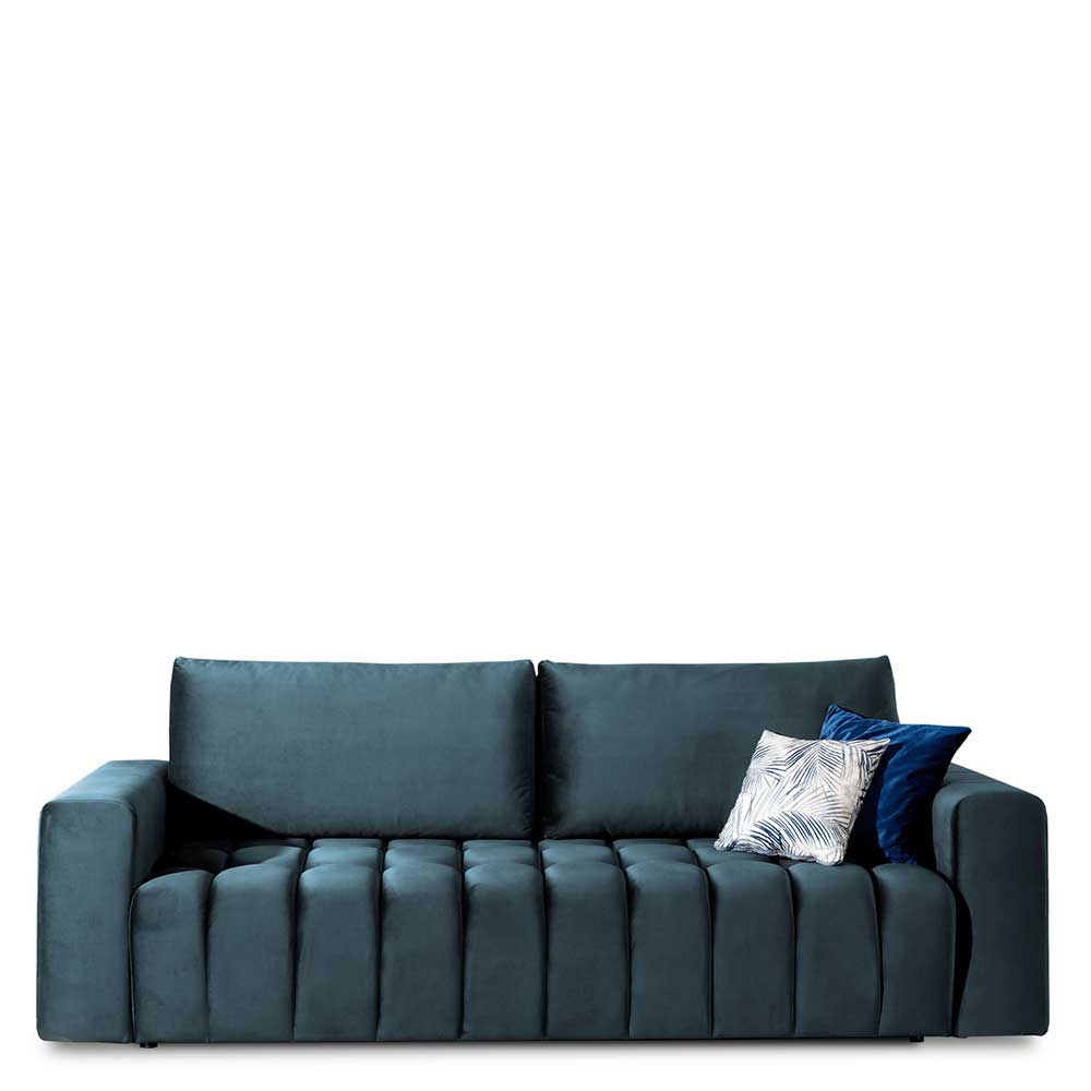 Sofa Dreisitzer Sofa aus Samt in Dunkelblau günstig online kaufen