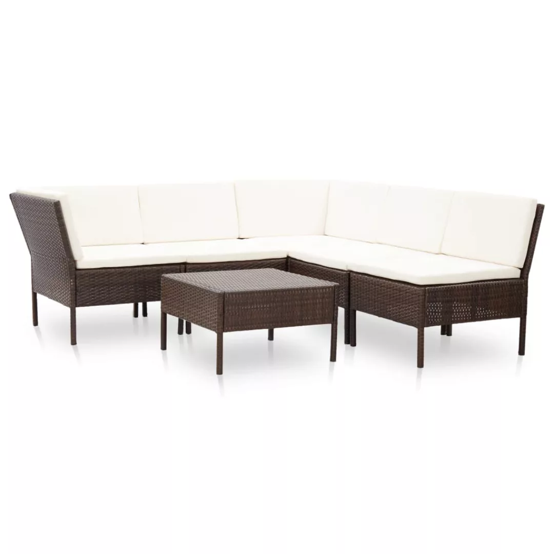 6-tlg. Garten-lounge-set Mit Auflagen Poly Rattan Braun günstig online kaufen