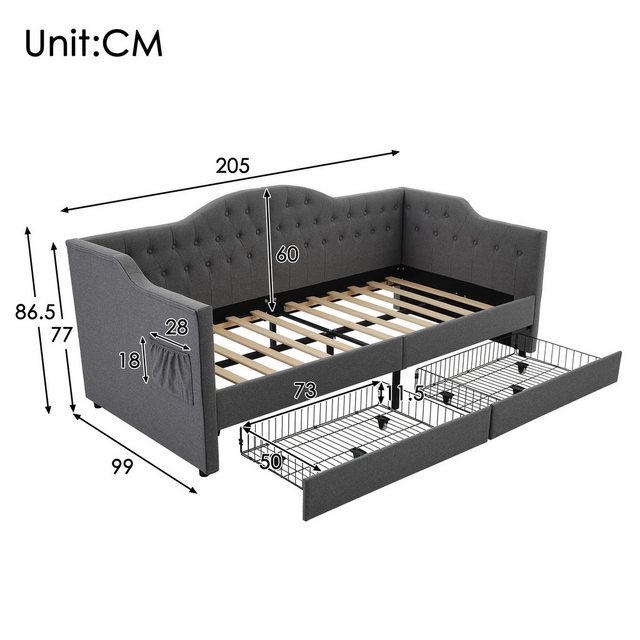 Flieks Daybett, Tagesbett Polsterbett 90x190cm Ladefunktion 2 Schubladen Gr günstig online kaufen