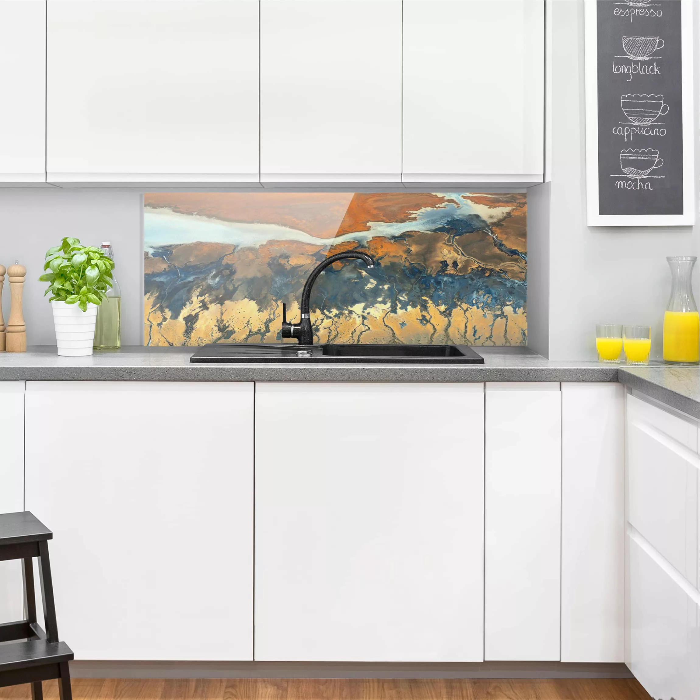 Glas Spritzschutz Natur & Landschaft - Panorama Kalifornien aus der Luft günstig online kaufen