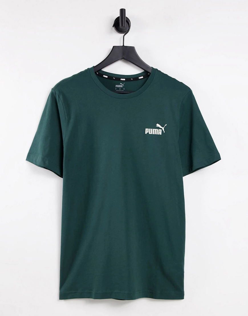 PUMA – Essentials – T-Shirt in Dunkelgrün mit kleinem Logo günstig online kaufen