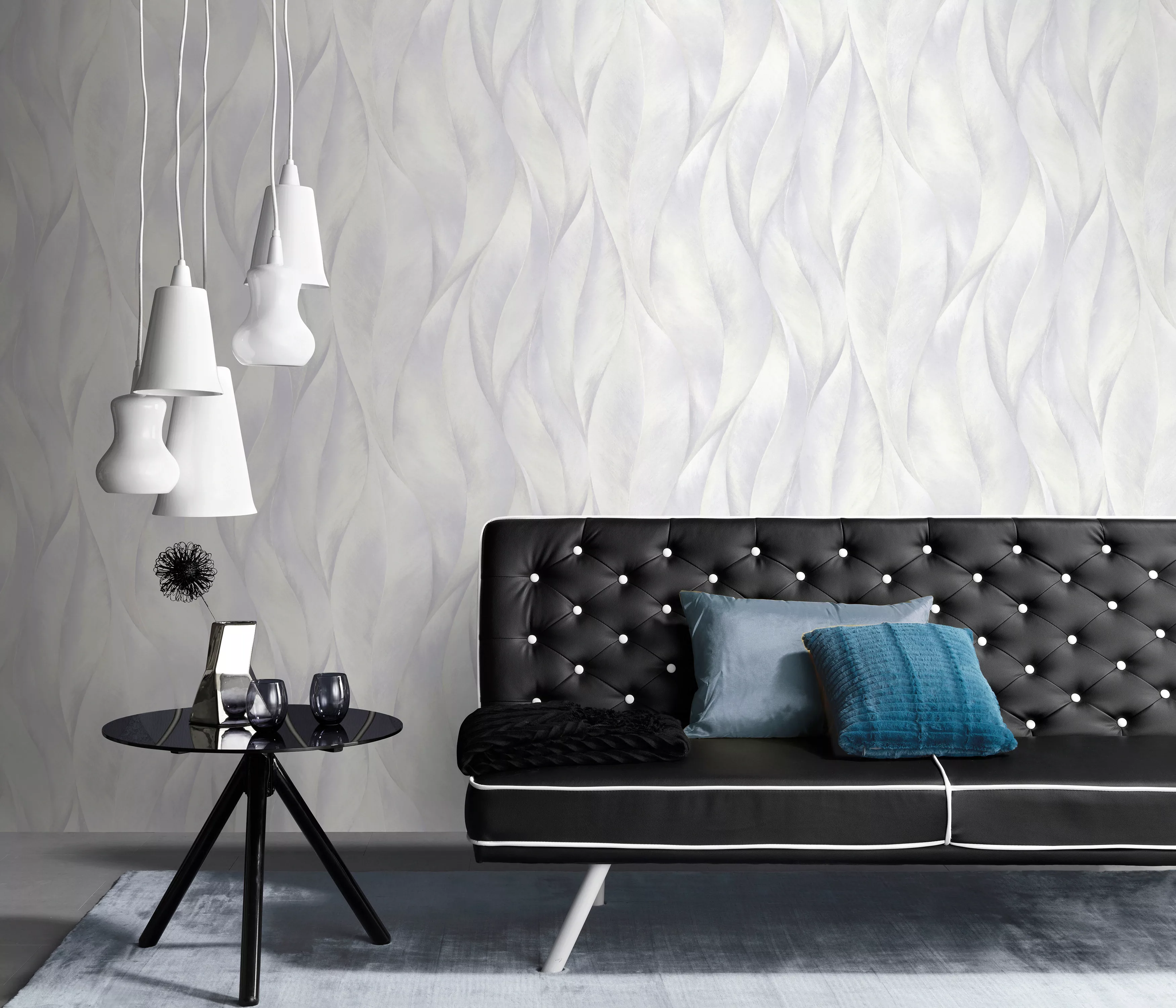 Bricoflor Vlies Mustertapete in Weiß Grau Elegante Tapete mit Blätter Muste günstig online kaufen