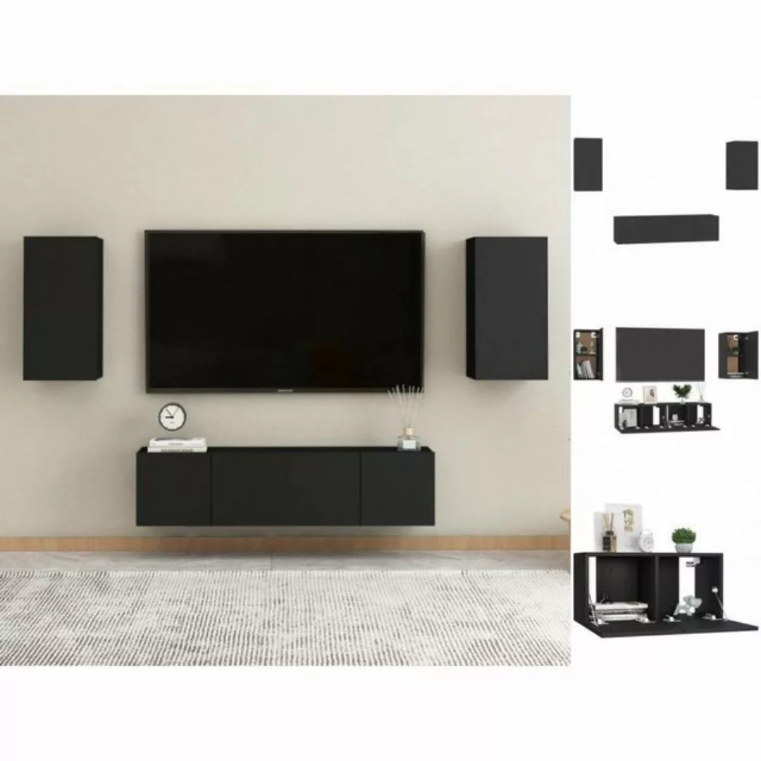vidaXL Kleiderschrank 4-tlg TV-Schrank-Set Schwarz Spanplatte günstig online kaufen
