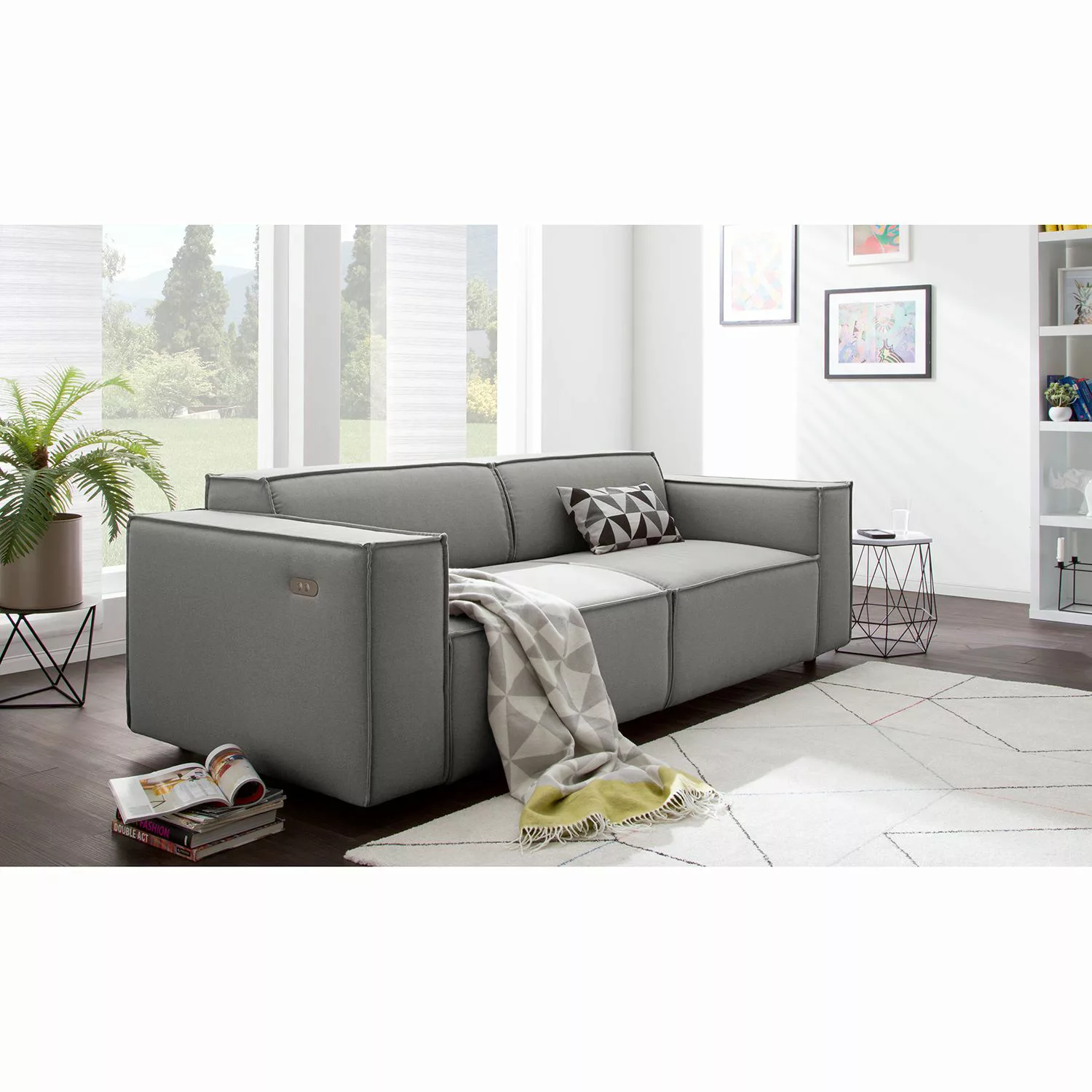 home24 Sofa Kinx 2,5-Sitzer Graubraun Strukturstoff 223x70x96 cm (BxHxT) Mo günstig online kaufen