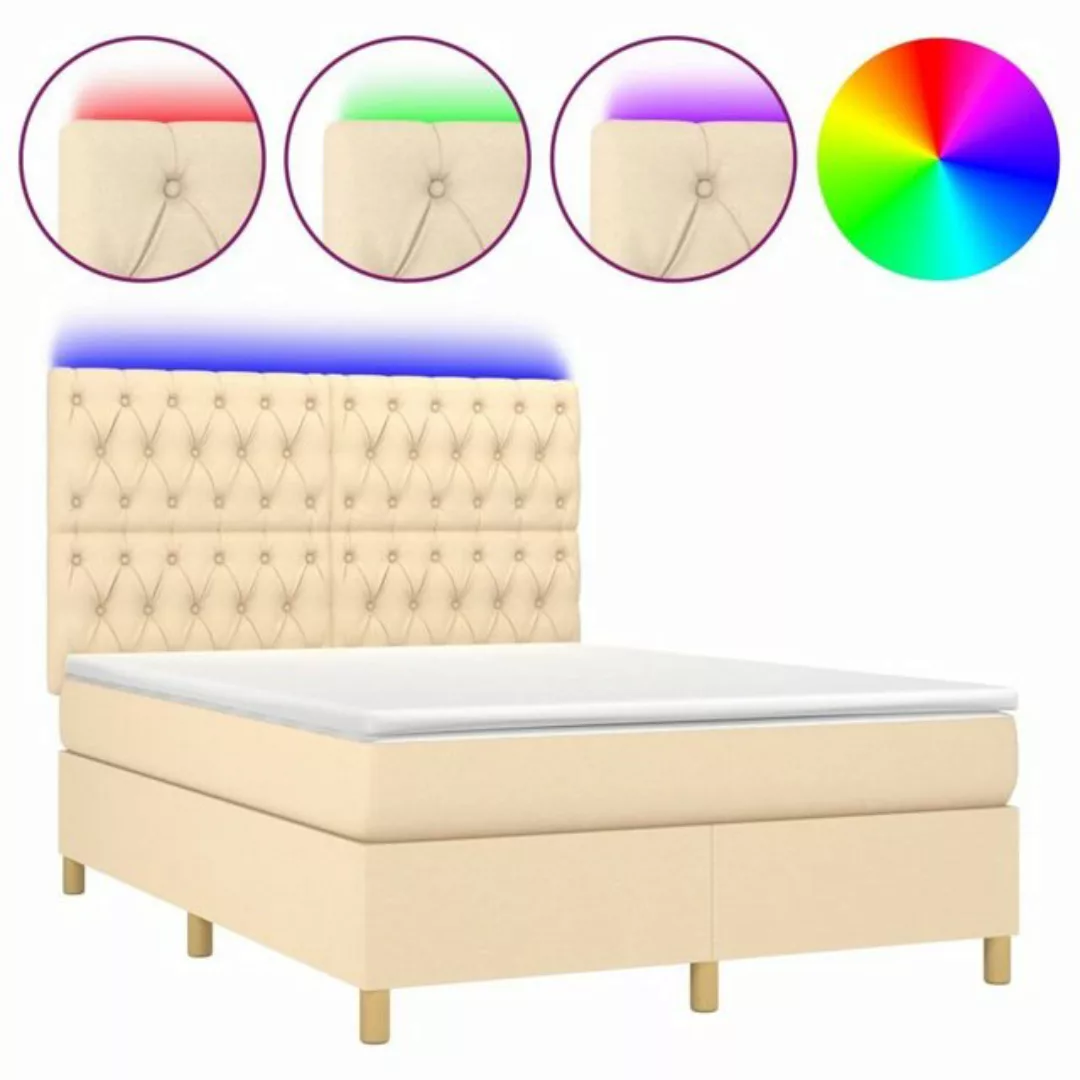 vidaXL Boxspringbett Boxspringbett mit Matratze LED Creme 140x190 cm Stoff günstig online kaufen