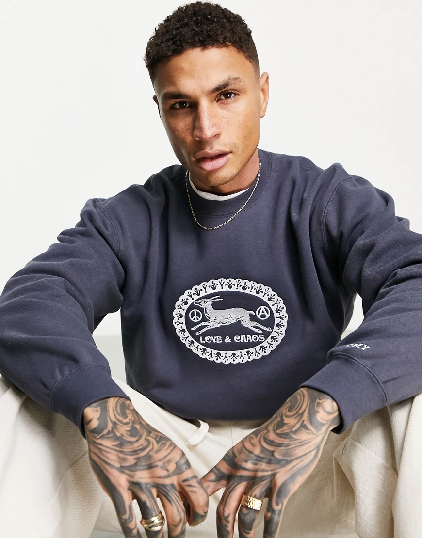 Obey – Sweatshirt in Marineblau mit „Love & Chaos“-Print günstig online kaufen