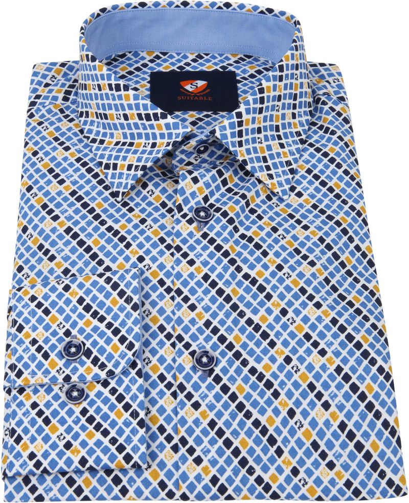 Suitable Hemd Kariertes Blau Gelb - Größe 40 günstig online kaufen