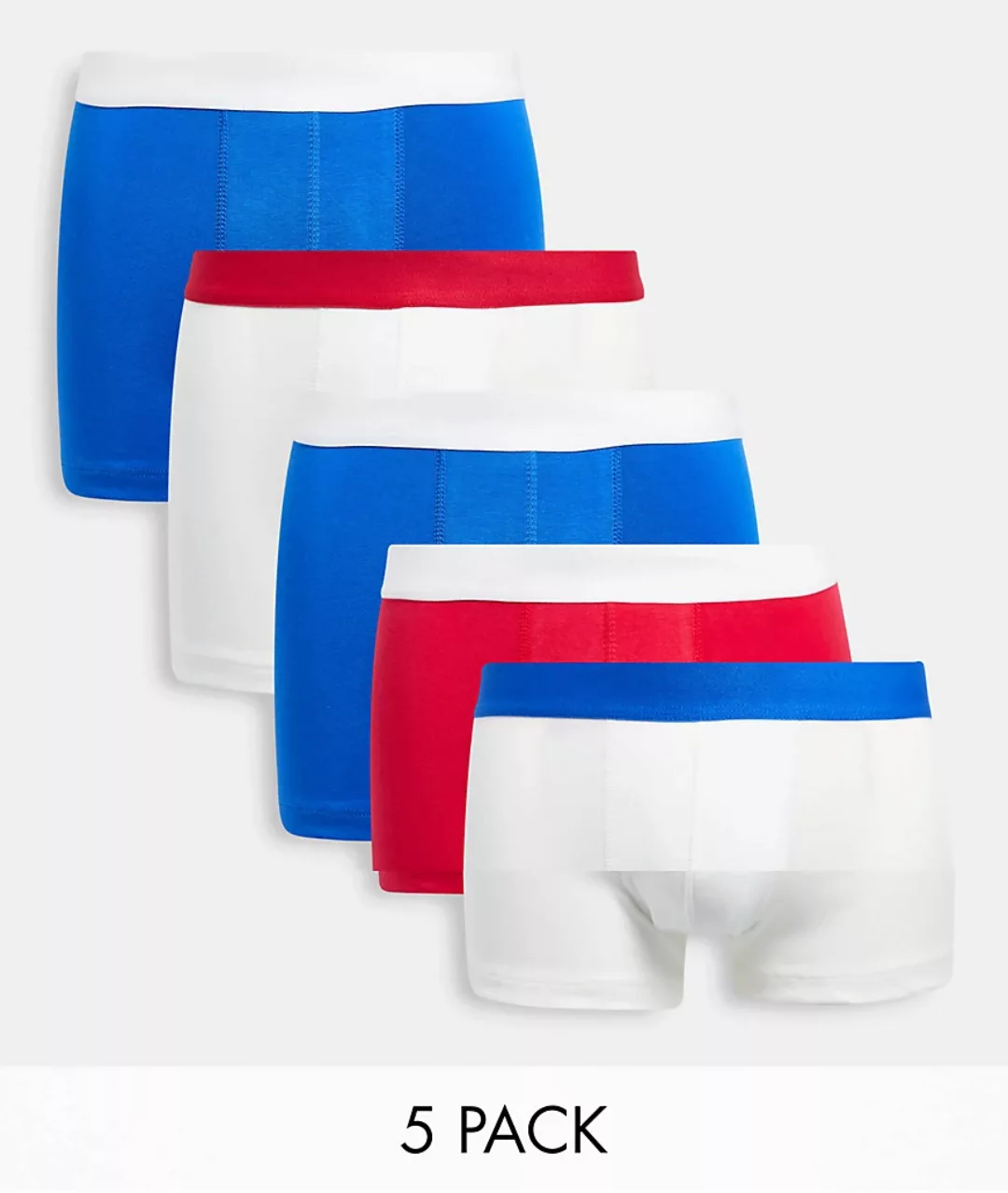 ASOS DESIGN – 5er-Pack Unterhosen mit farblich abgesetztem Bund-Mehrfarbig günstig online kaufen