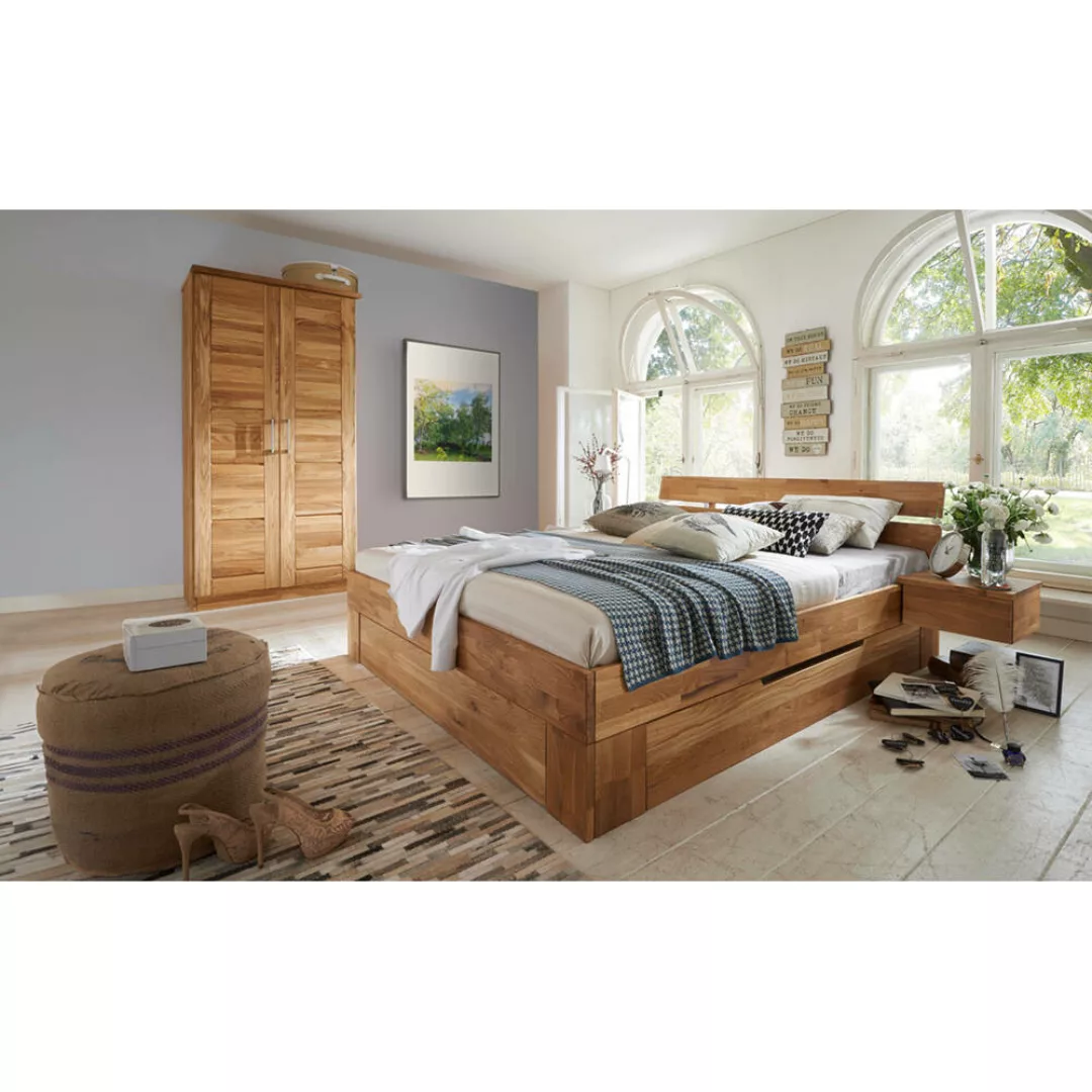 2-türiger Massivholz Kleiderschrank mit 180x200 cm Bett Set NORDDEICH-137 i günstig online kaufen