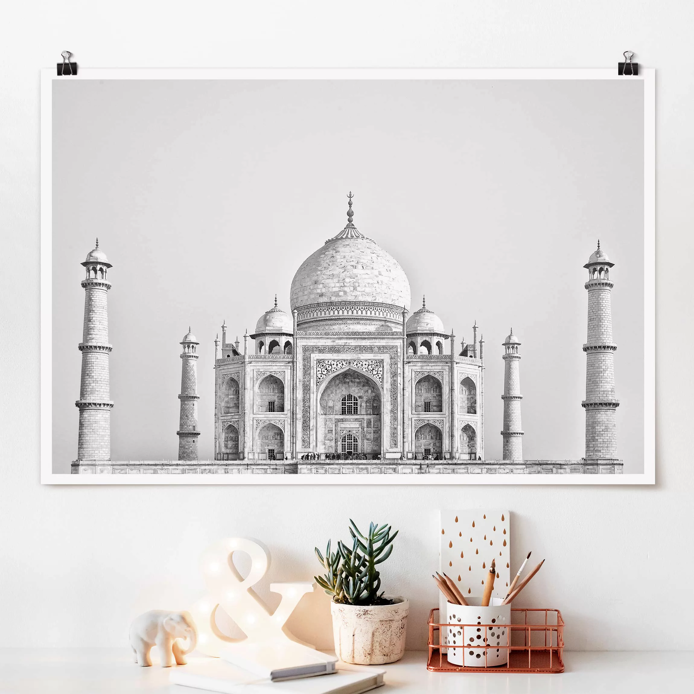 Poster Kunstdruck - Querformat Taj Mahal in Grau günstig online kaufen