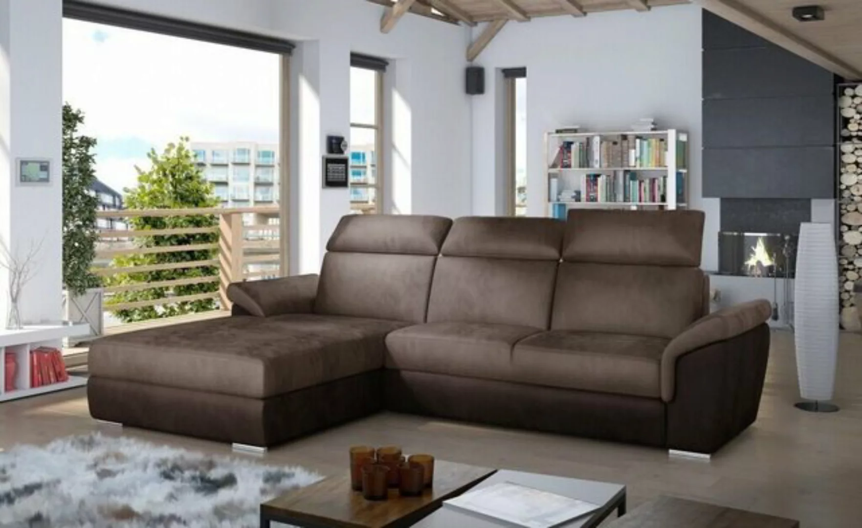 JVmoebel Ecksofa Graues L-Form Sofa Mit Bettfunktion Luxus Designer Ecksofa günstig online kaufen