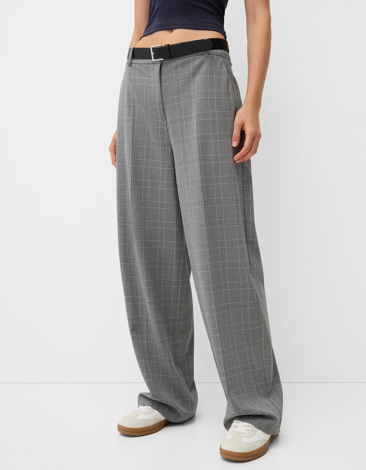 Bershka Tailoring-Hose Mit Gürtel Damen 44 Grau günstig online kaufen