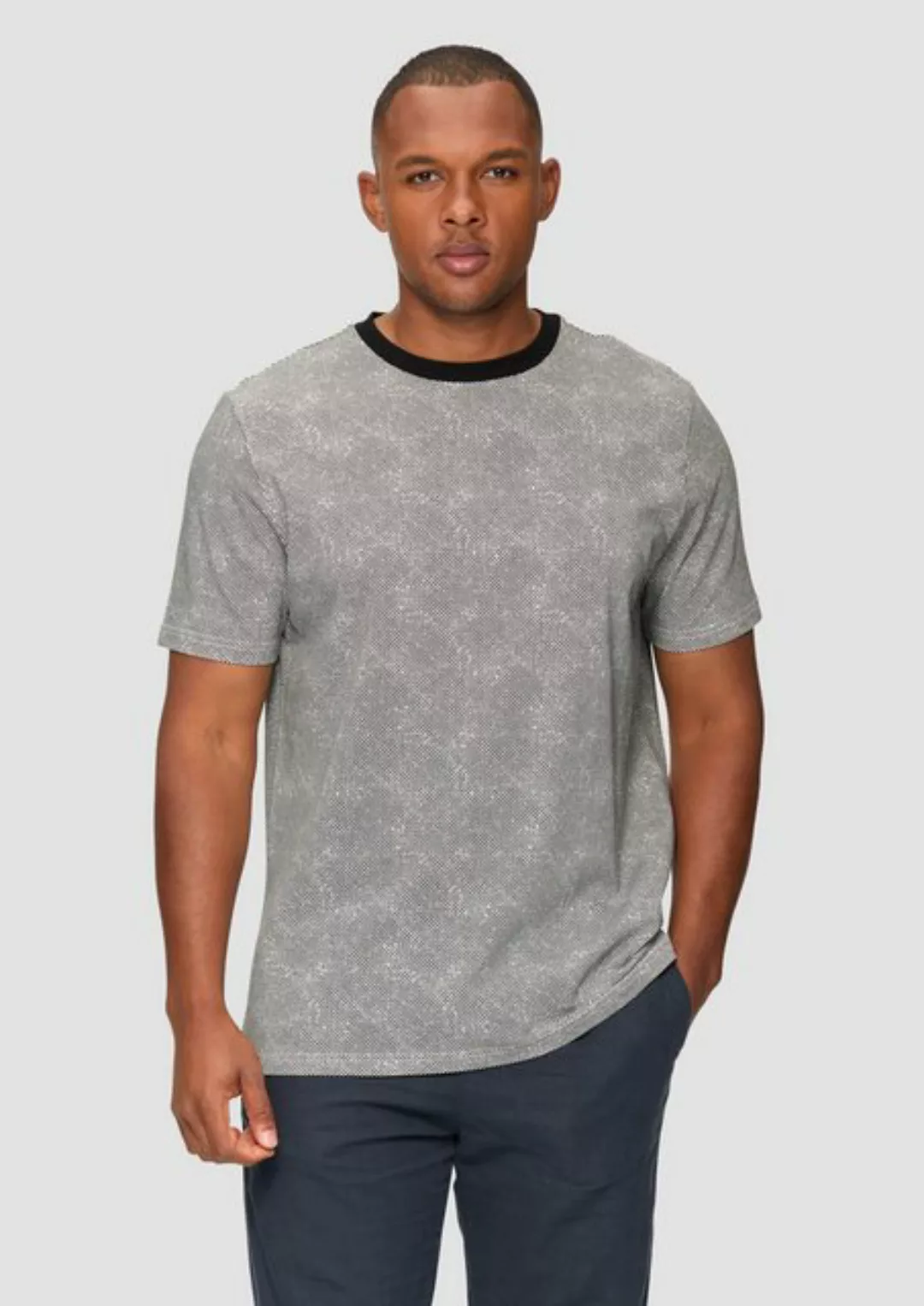 QS Kurzarmshirt T-Shirt mit All-over-Print Rippblende günstig online kaufen