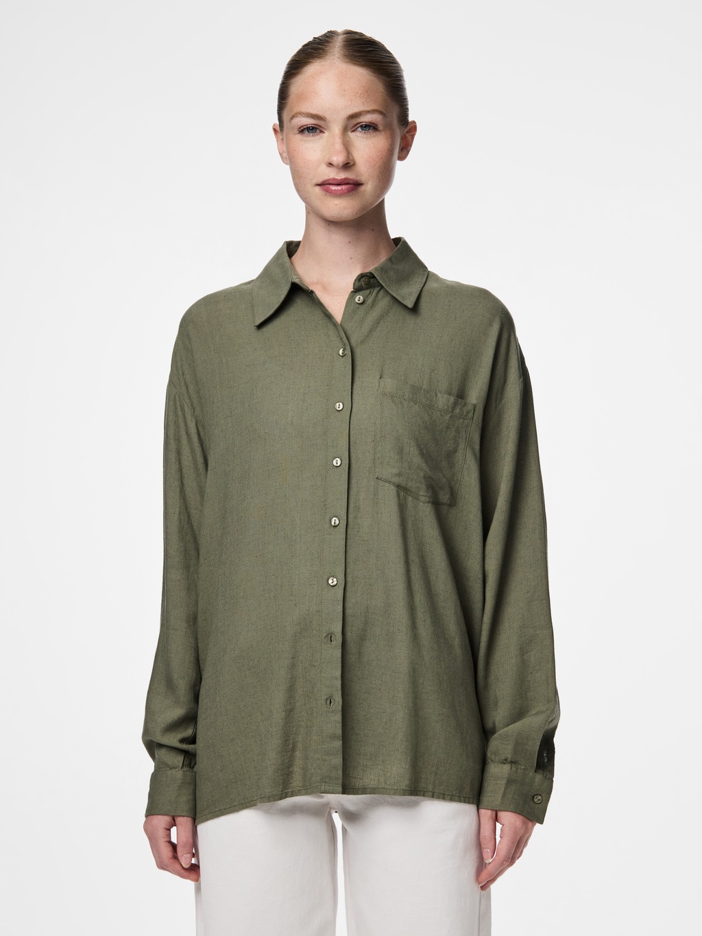 pieces Hemdbluse "PCPIA LS LOOSE SHIRT WVN NOOS", mit Leinen günstig online kaufen