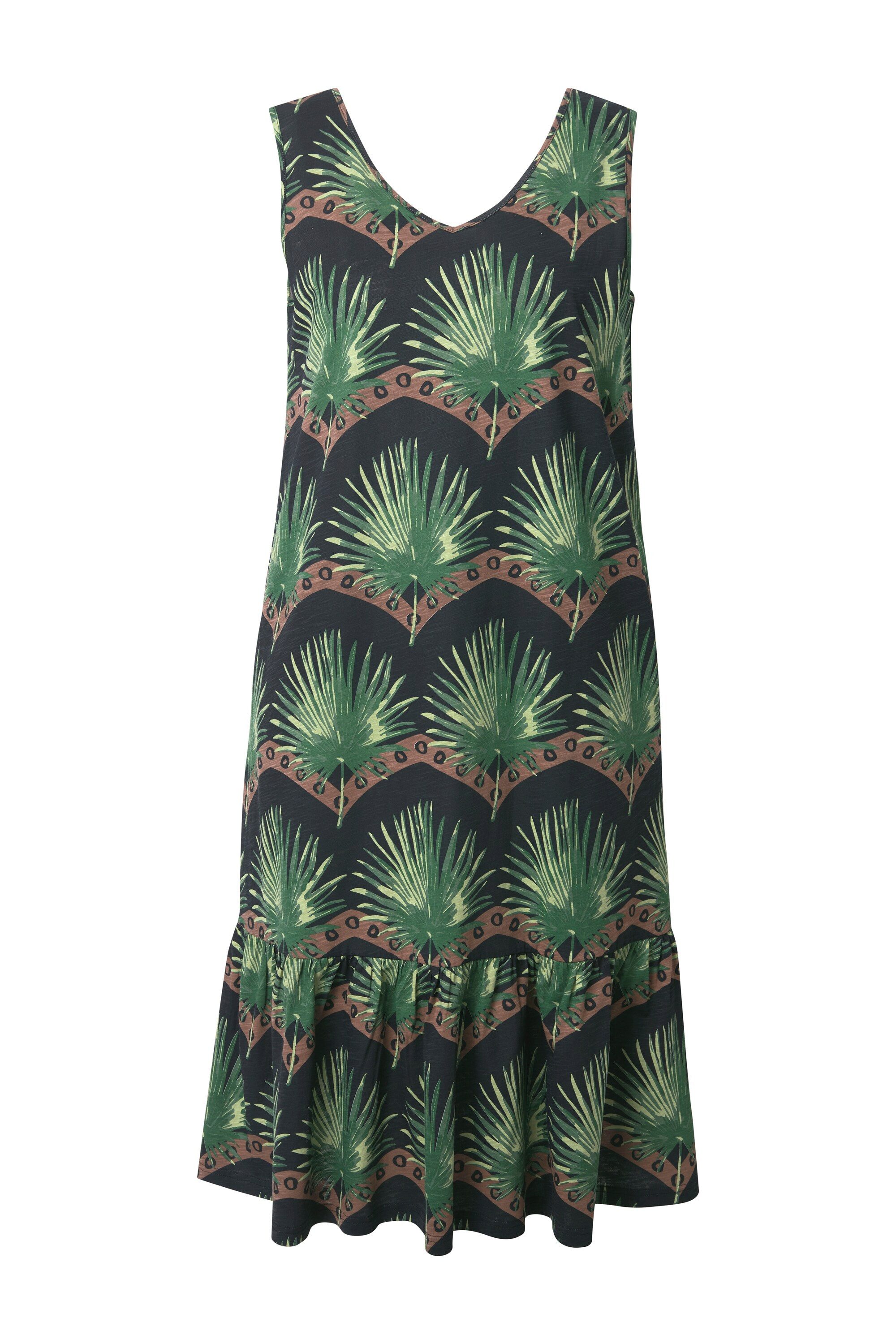 Ulla Popken Maxikleid Maxikleid Blätter V-Ausschnitt günstig online kaufen