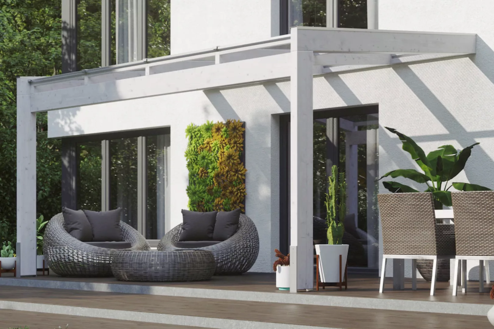 Skan Holz Terrassenüberdachung Novara 450 cm x 359 cm Weiß günstig online kaufen