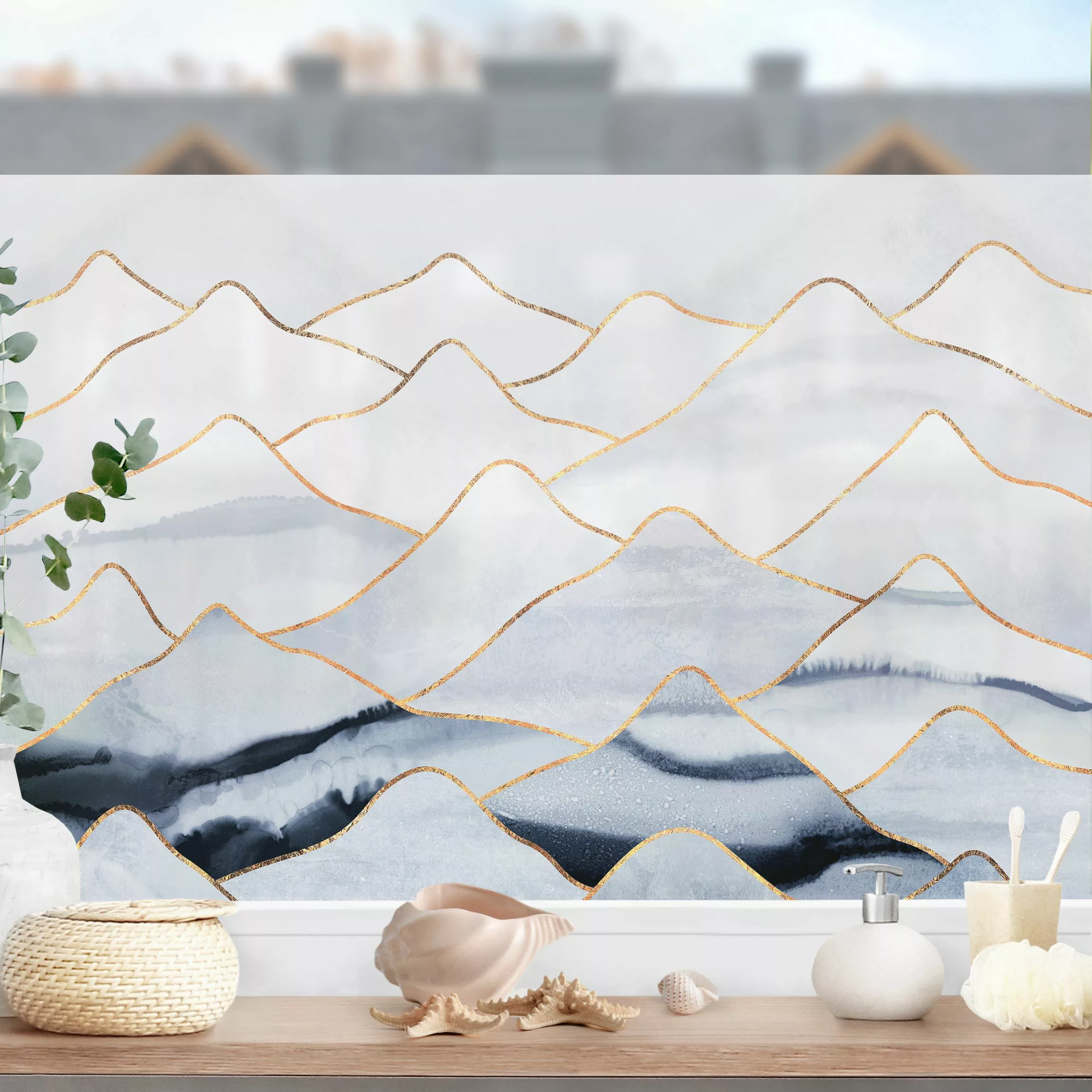 Fensterfolie Aquarell Berge Weiß Gold günstig online kaufen